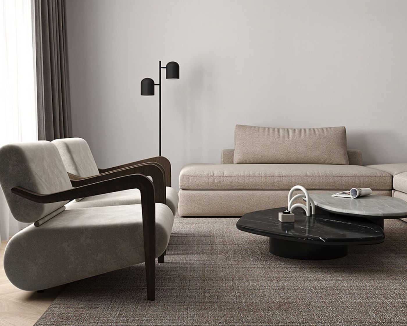 Example of a trendy living room design (Demo)