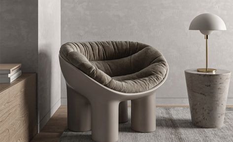 The modular sofa in two versions includes a corner block and two ottomans (Demo)