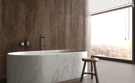 Traditional concept medium tone wood floor and brown floor bathroom (Demo)