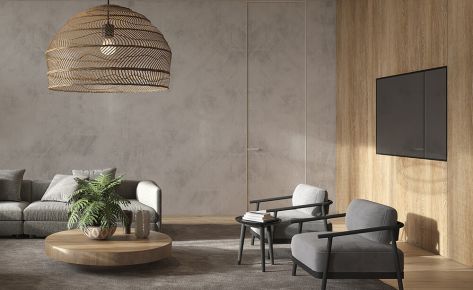 Inspiration for a transitional tone wood and brown floor living room (Demo)